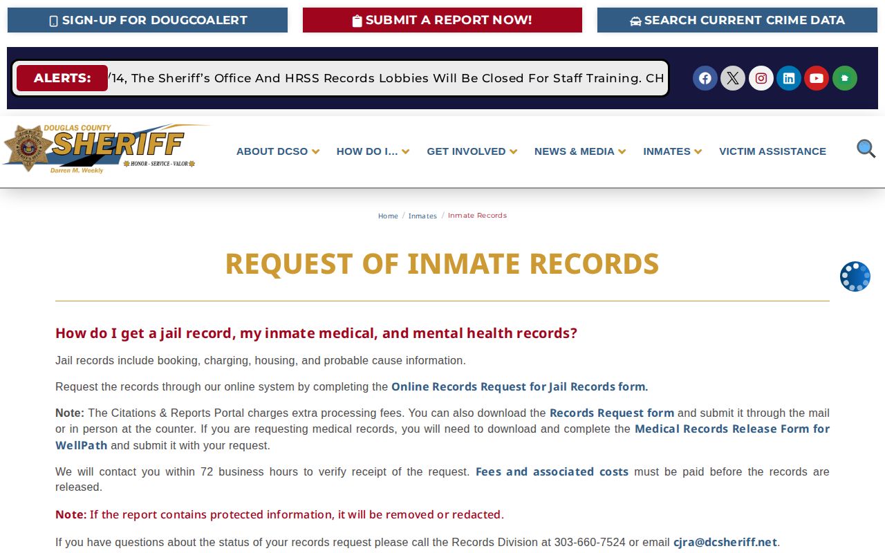 Douglas County Sheriff's Office inmate records page