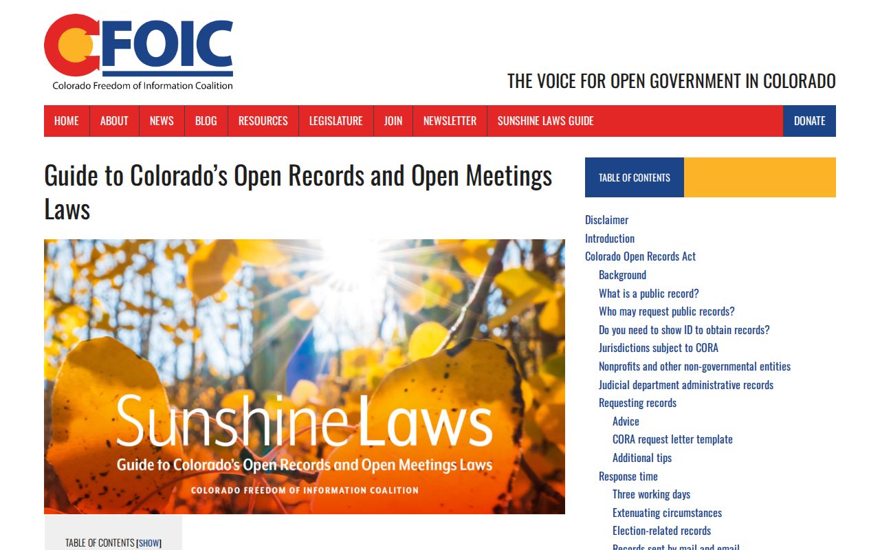 Colorado open-government guide reference for booking photo and public-records law